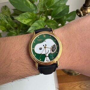 1958 Snoopy Armitron Gold and Black Watch with Green Dial